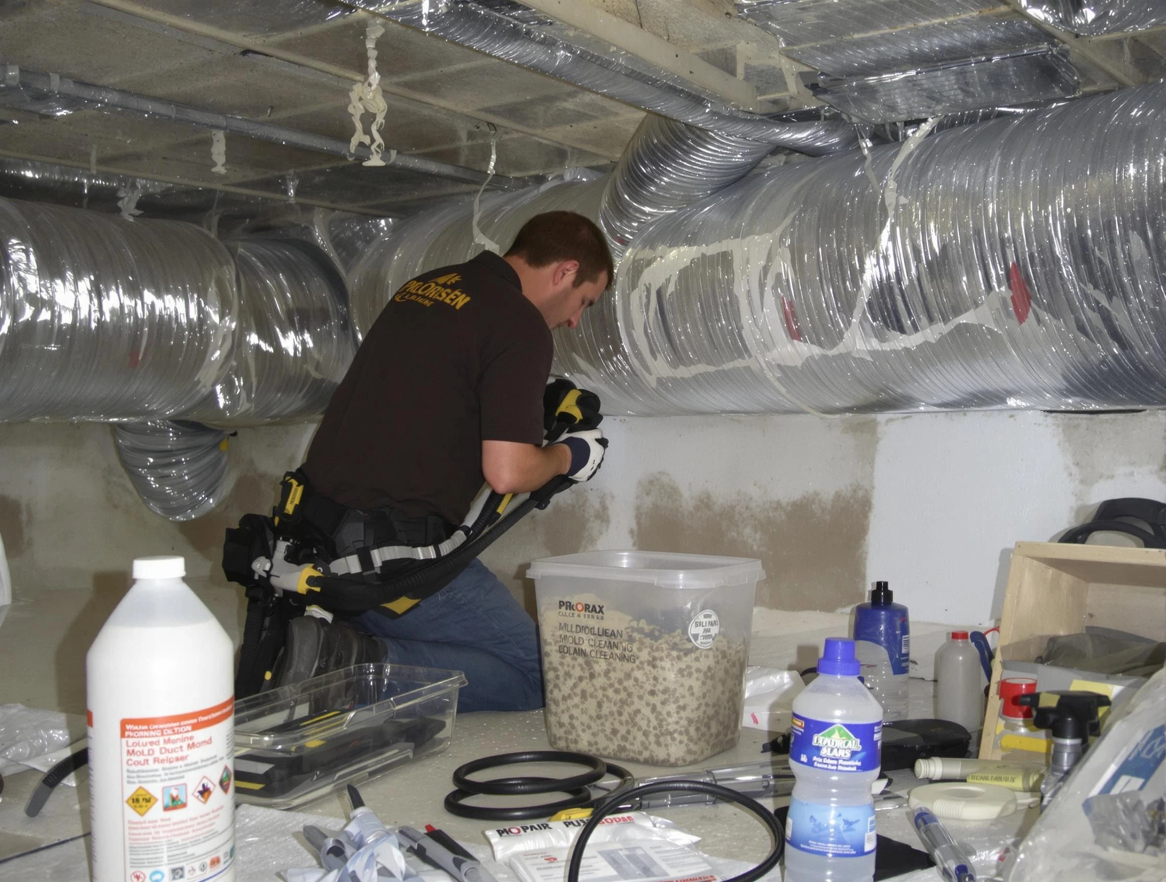 Applewood Air Duct Cleaning specialist performing professional mold removal from air ducts in Applewood