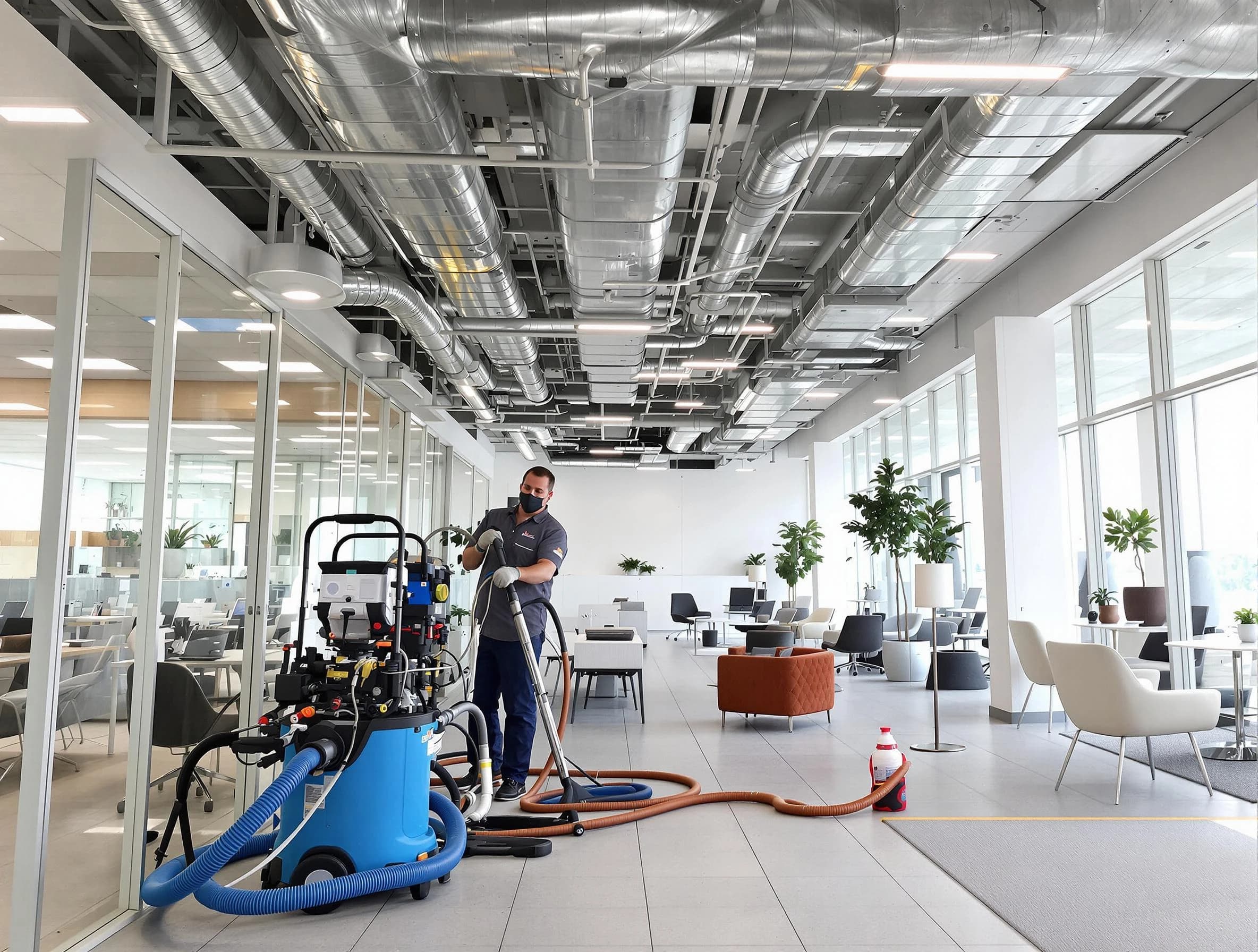 Applewood Air Duct Cleaning team conducting comprehensive commercial duct cleaning at a business location in Applewood