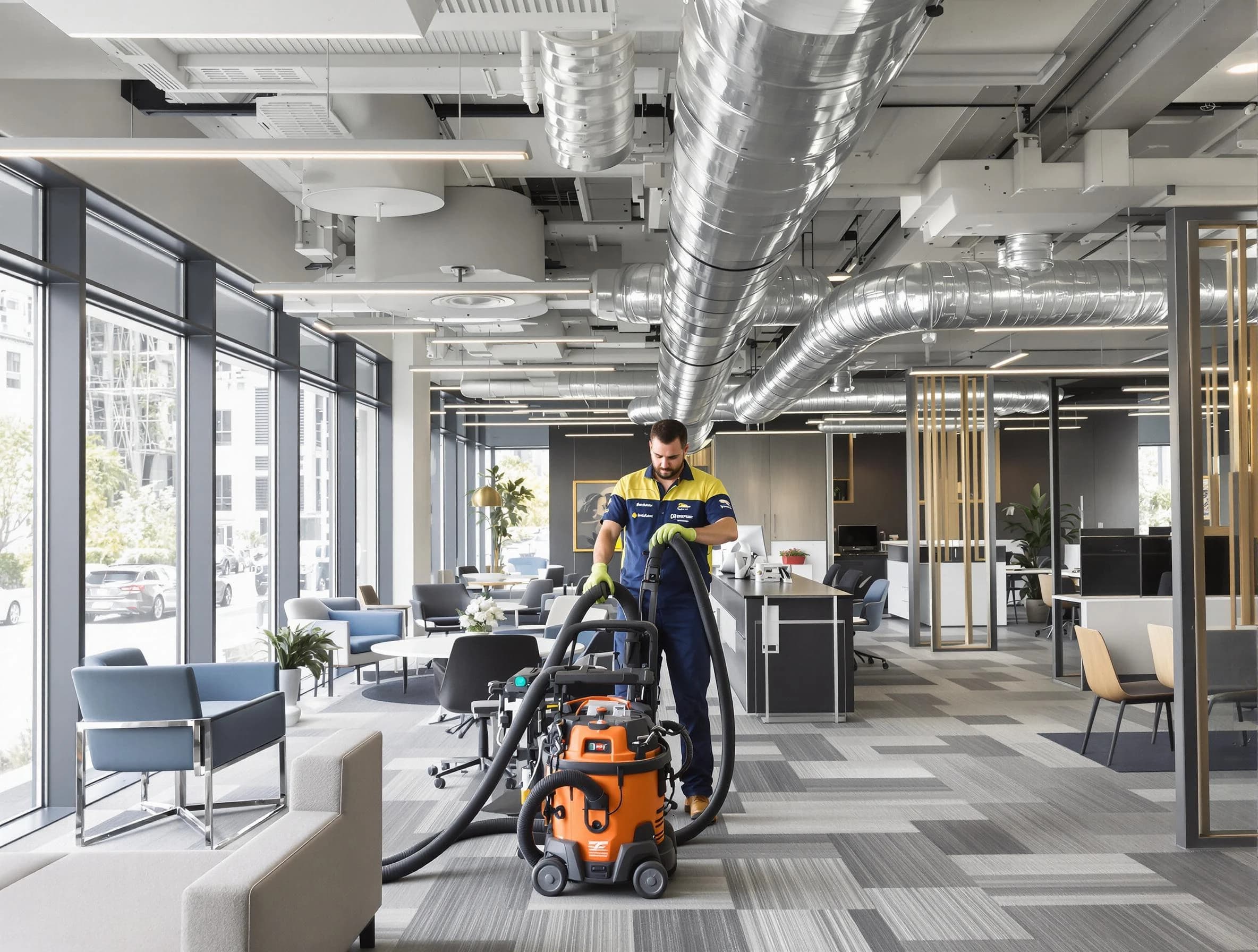 Applewood Air Duct Cleaning team performing thorough commercial duct cleaning at a Applewood business center