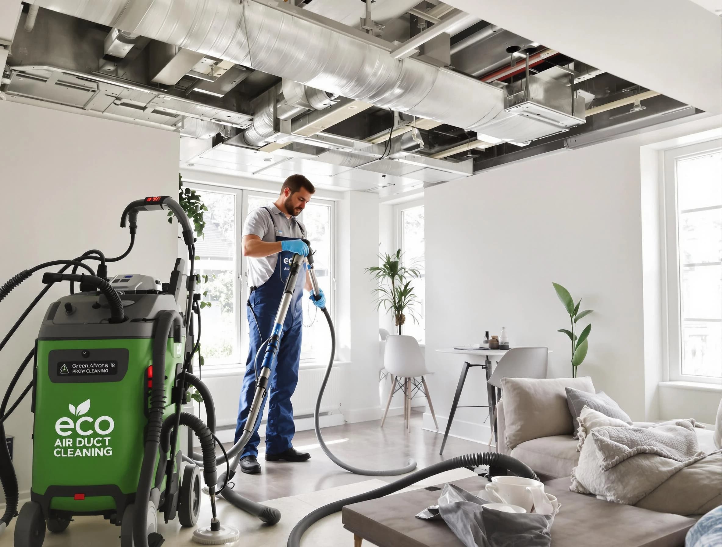 Applewood Air Duct Cleaning technician performing eco-friendly duct cleaning using sustainable methods in Applewood